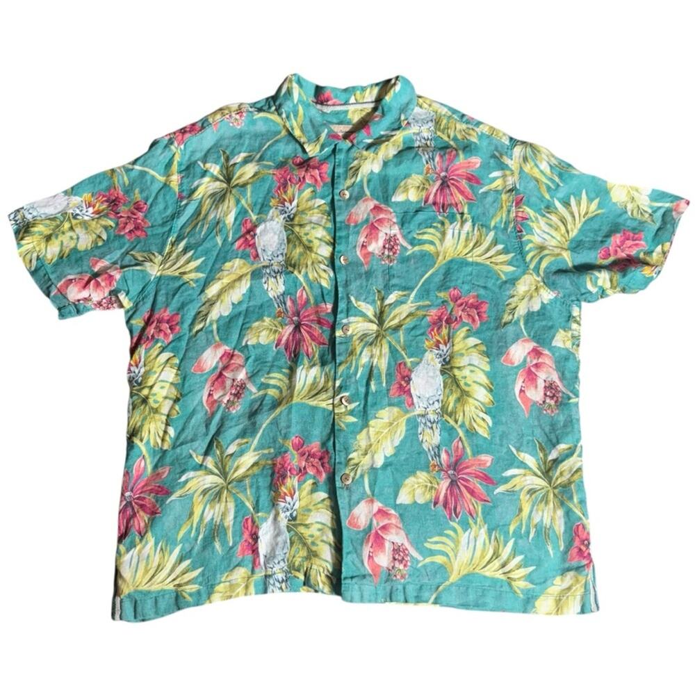 Tommy Bahama 100% Linen Hawaiian Button Down Shirt Size Extra Large
